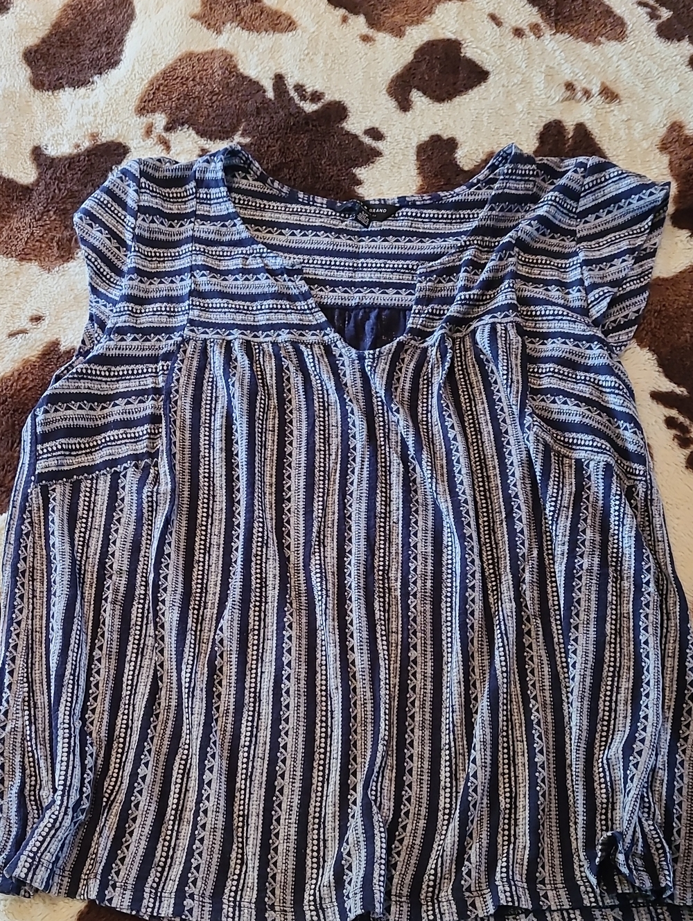 Lucky Brand Navy and White Striped V-Neck Cap Sleeve Blouse